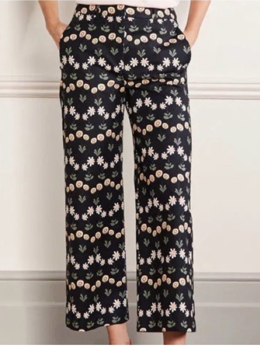 Boden High Waisted Richmond Pants Size 8R Delicate Daisy - Picture 2 of 8